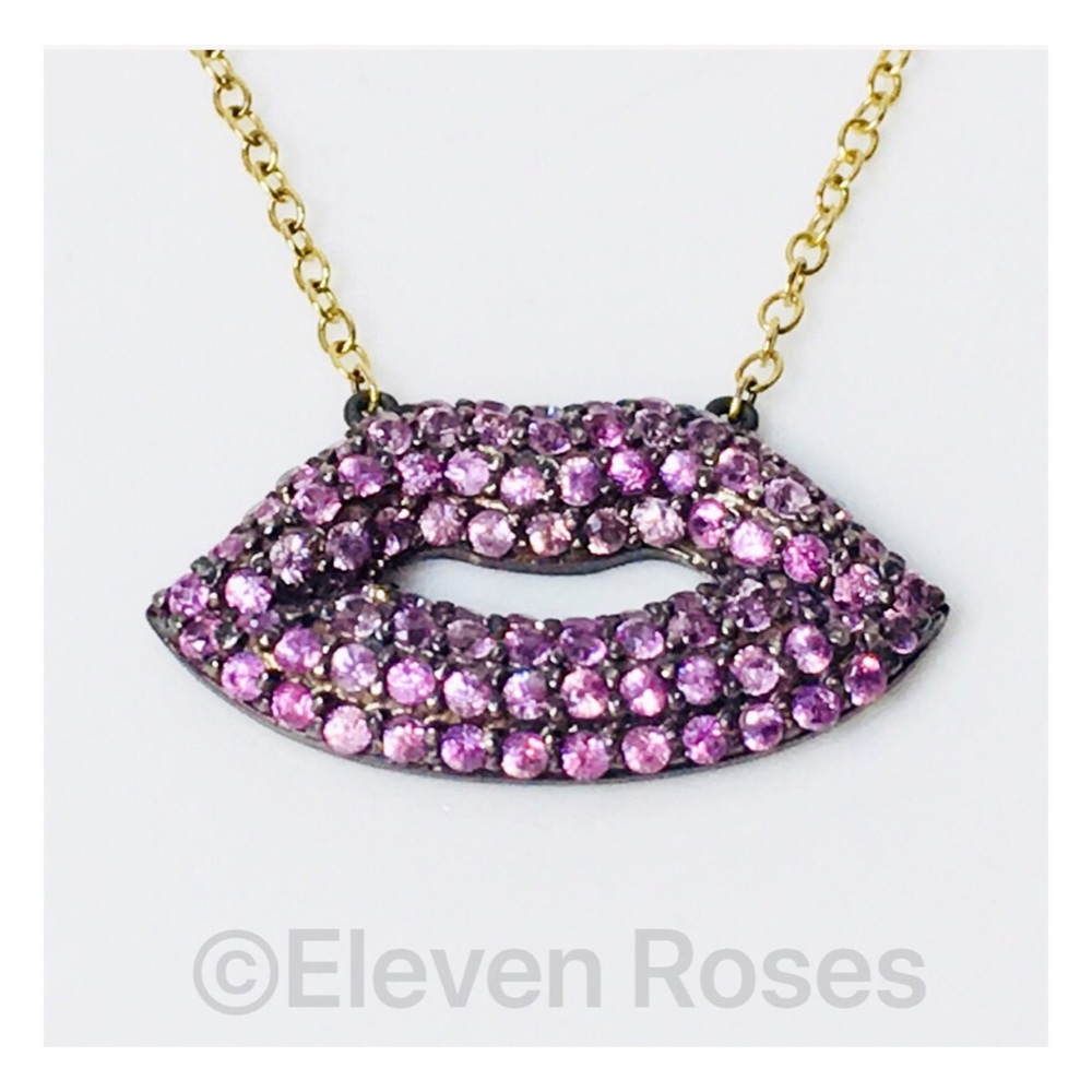 Sterling & 14k Gold Pink Sapphire Lips Necklace